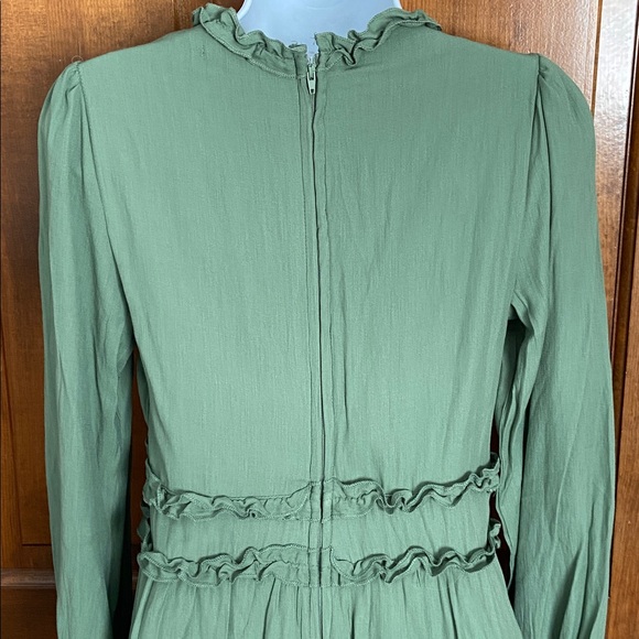 Francesca's Mi Ami green ruffle long-sleeve mini dress sage color Size Medium - Picture 7 of 16